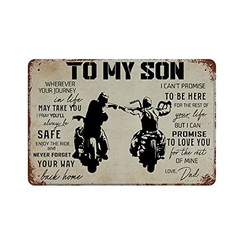 Dad and Son Biker to My Son Vintage Metal Sign Wall Decor for Bars Restaurants Cafes Pubs 12x8 Inch (White-225)