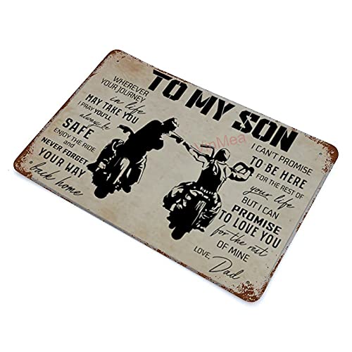 Dad and Son Biker to My Son Vintage Metal Sign Wall Decor for Bars Restaurants Cafes Pubs 12x8 Inch (White-225)