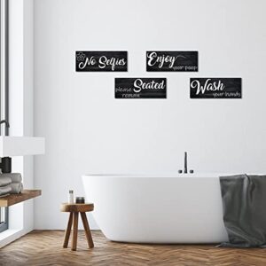 Bathroom Rules Wall Decor 4 Panels Funny Quote Wood Wall Sign Rustic Farmhouse Vintage Print Wooden Plaque Toilet Decorative Ready to Hang (10"x4" x 4, B)