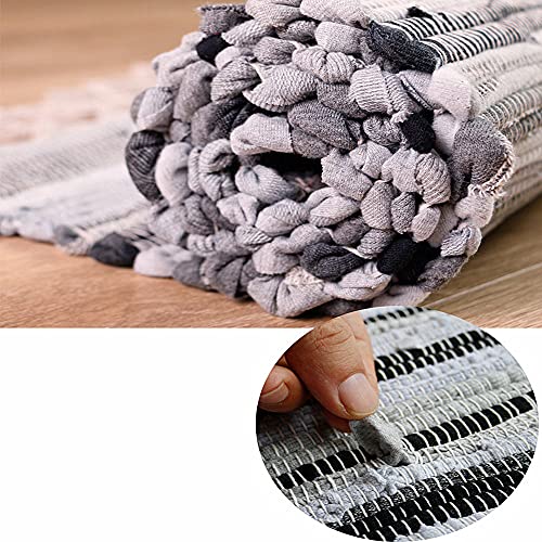 Poowe Cotton Handmade Reversible Chindi Rag Rugs,Multi Color Hand Woven Striped Area Bath Rug Mat Carpet with Tassels Machine Washable,for Laundry Room Kitchen Livingroom Hallway Entryway 20" x 31.5"