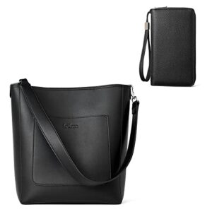 bromen hobo bags for women designer shoulder bucket black and women wallets black bundle