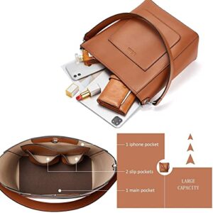 BROMEN Hobo Bags for Women Designer Shoulder Bucket Brown and Women Wallets Brown Bundle