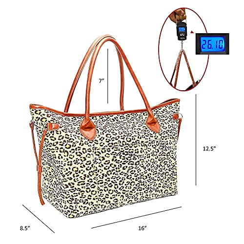 NB Large Leopard Tote Bag,Utility Canvas Shoulder Handbag Cheetah Leopard Printing Beach Bag Weekend Shoulder Bag travel bag camping bag, Personalized Gifts for Women / Teacher