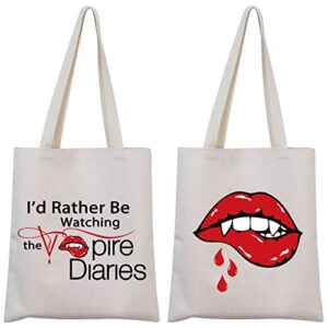 tsotmo vampire inspired gift i’d rather be watching the vampire canvas tote bag tv show fandom gift (vamp canvas)