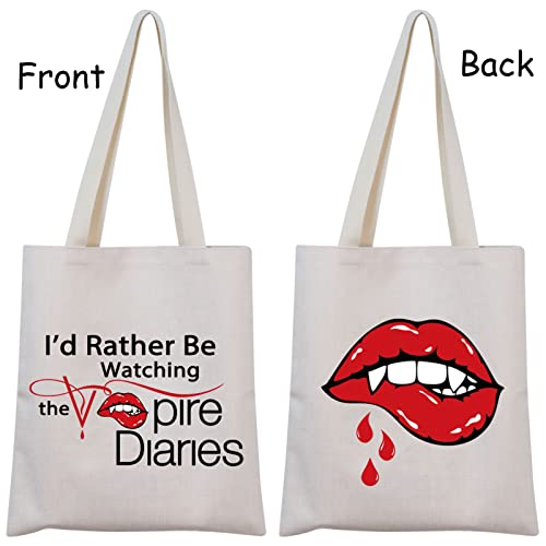 TSOTMO Vampire Inspired Gift I'd Rather Be Watching The Vampire Canvas Tote Bag TV SHOW Fandom Gift (Vamp canvas)