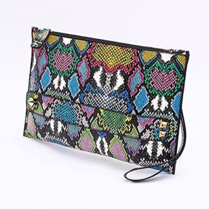 Snakeskin Leather Envelope Clutch Purse Women Girls Oversized Messenger Handbag Tote Wristlet Bag