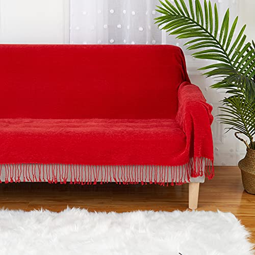 CAROMIO Christmas Red Throw Blanket for Couch, Soft Chenille Throw Blankets with Decoration Tassel, Velvety Texture Knitted Throw for Home Couch Sofa Chair Bed (Christmas Red, 50 x 60 Inches)