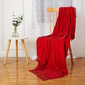 CAROMIO Christmas Red Throw Blanket for Couch, Soft Chenille Throw Blankets with Decoration Tassel, Velvety Texture Knitted Throw for Home Couch Sofa Chair Bed (Christmas Red, 50 x 60 Inches)