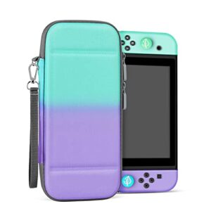 TNP Carrying Case for Nintendo Switch, Green Purple - Kawaii Cute Portable Travel Case, Protective Storage Carry Bag for Girls, 10 Game Cartridge Holder