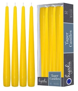 hyoola tall taper candles – 10 inch yellow unscented dripless taper candles – 8 hour burn time – 12 pack