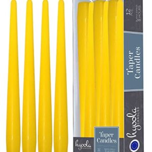 Hyoola Tall Taper Candles - 10 Inch Yellow Unscented Dripless Taper Candles - 8 Hour Burn Time - 12 Pack