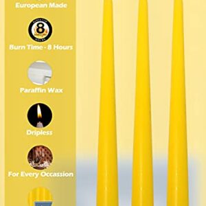 Hyoola Tall Taper Candles - 10 Inch Yellow Unscented Dripless Taper Candles - 8 Hour Burn Time - 12 Pack