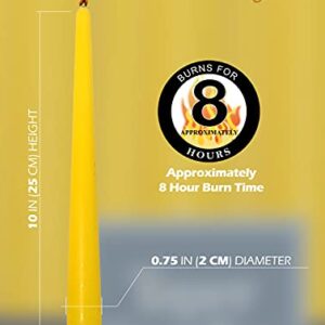 Hyoola Tall Taper Candles - 10 Inch Yellow Unscented Dripless Taper Candles - 8 Hour Burn Time - 12 Pack