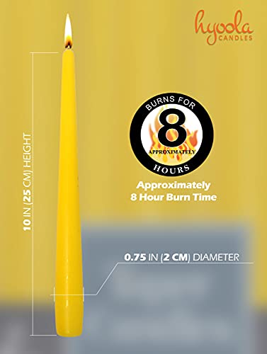 Hyoola Tall Taper Candles - 10 Inch Yellow Unscented Dripless Taper Candles - 8 Hour Burn Time - 12 Pack