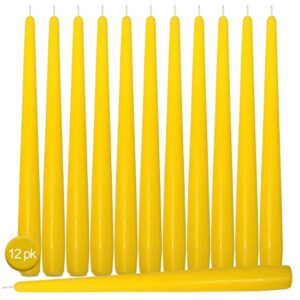 Hyoola Tall Taper Candles - 10 Inch Yellow Unscented Dripless Taper Candles - 8 Hour Burn Time - 12 Pack