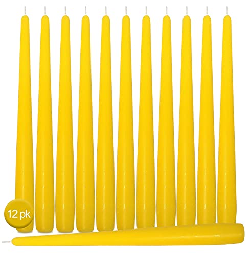 Hyoola Tall Taper Candles - 10 Inch Yellow Unscented Dripless Taper Candles - 8 Hour Burn Time - 12 Pack