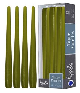 hyoola tall taper candles – 10 inch olive green unscented dripless taper candles – 8 hour burn time – 12 pack