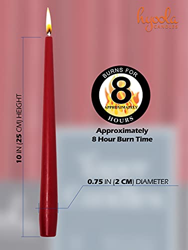 Hyoola Tall Taper Candles - 10 Inch Cherry Red Unscented Dripless Taper Candles - 8 Hour Burn Time - 12 Pack