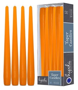 hyoola tall taper candles – 10 inch orange unscented dripless taper candles – 8 hour burn time – 12 pack