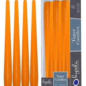 Hyoola Tall Taper Candles - 10 Inch Orange Unscented Dripless Taper Candles - 8 Hour Burn Time - 12 Pack