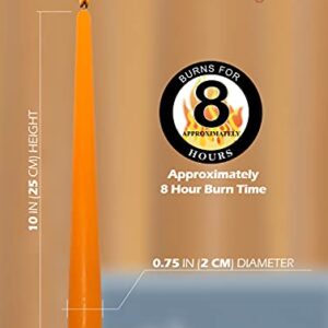 Hyoola Tall Taper Candles - 10 Inch Orange Unscented Dripless Taper Candles - 8 Hour Burn Time - 12 Pack