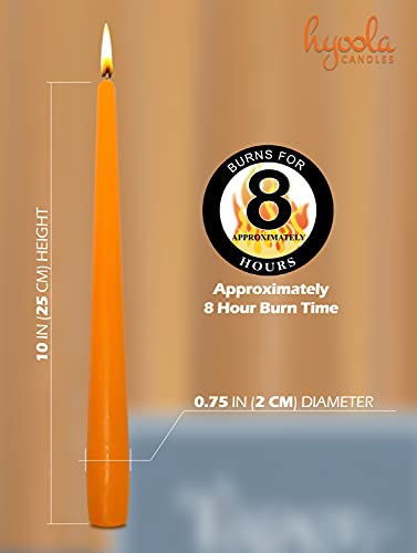 Hyoola Tall Taper Candles - 10 Inch Orange Unscented Dripless Taper Candles - 8 Hour Burn Time - 12 Pack