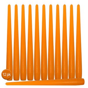 Hyoola Tall Taper Candles - 10 Inch Orange Unscented Dripless Taper Candles - 8 Hour Burn Time - 12 Pack