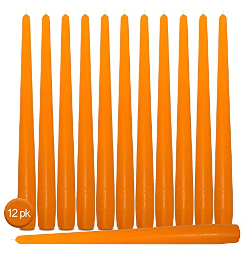 Hyoola Tall Taper Candles - 10 Inch Orange Unscented Dripless Taper Candles - 8 Hour Burn Time - 12 Pack