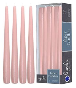 hyoola tall taper candles – 10 inch light pink unscented dripless taper candles – 8 hour burn time – 12 pack