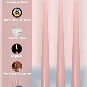 Hyoola Tall Taper Candles - 10 Inch Light Pink Unscented Dripless Taper Candles - 8 Hour Burn Time - 12 Pack