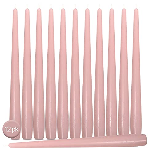 Hyoola Tall Taper Candles - 10 Inch Light Pink Unscented Dripless Taper Candles - 8 Hour Burn Time - 12 Pack