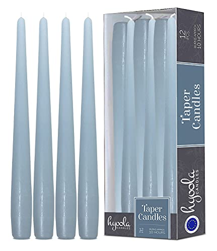 Hyoola Tall Taper Candles - 12 Inch Ice Blue Unscented Dripless Taper Candles - 10 Hour Burn Time - 12 Pack