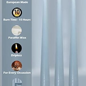 Hyoola Tall Taper Candles - 12 Inch Ice Blue Unscented Dripless Taper Candles - 10 Hour Burn Time - 12 Pack