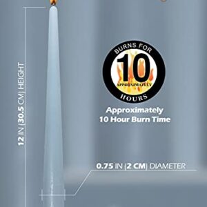 Hyoola Tall Taper Candles - 12 Inch Ice Blue Unscented Dripless Taper Candles - 10 Hour Burn Time - 12 Pack