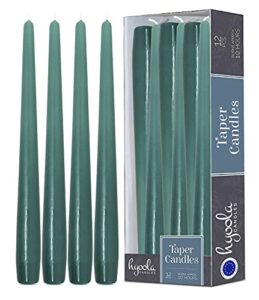 hyoola tall taper candles – 12 inch sage green unscented dripless taper candles – 10 hour burn time – 12 pack
