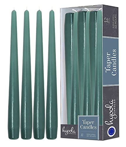 Hyoola Tall Taper Candles - 12 Inch Sage Green Unscented Dripless Taper Candles - 10 Hour Burn Time - 12 Pack