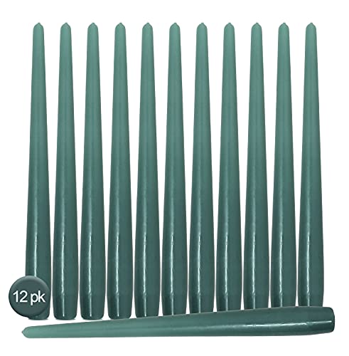 Hyoola Tall Taper Candles - 12 Inch Sage Green Unscented Dripless Taper Candles - 10 Hour Burn Time - 12 Pack