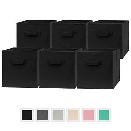 Pomatree 12x12x12 Inch Storage Cubes - 6 Pack - Fabric Cube Storage Bins | Dual Handles, Foldable | Home, Kids Room, Closet and Storage Basket Bin Organizers (Black)