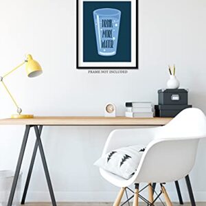 Govivo Drink More Water - Wall Decor Art Print with a dark blue background - 8x10 unframed artwork printed on photograph paper