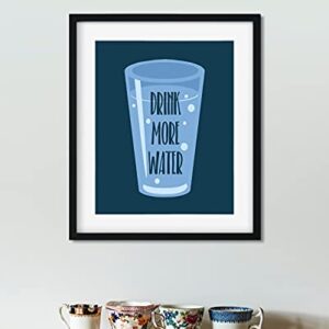 Govivo Drink More Water - Wall Decor Art Print with a dark blue background - 8x10 unframed artwork printed on photograph paper