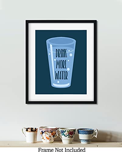 Govivo Drink More Water - Wall Decor Art Print with a dark blue background - 8x10 unframed artwork printed on photograph paper