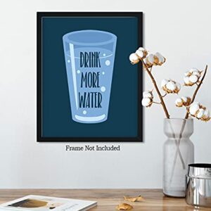 Govivo Drink More Water - Wall Decor Art Print with a dark blue background - 8x10 unframed artwork printed on photograph paper