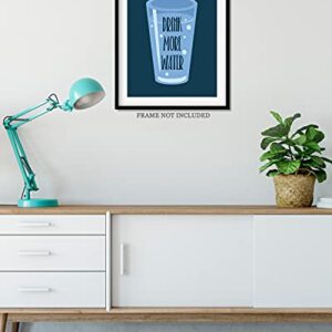 Govivo Drink More Water - Wall Decor Art Print with a dark blue background - 8x10 unframed artwork printed on photograph paper