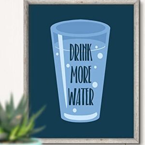 Govivo Drink More Water - Wall Decor Art Print with a dark blue background - 8x10 unframed artwork printed on photograph paper