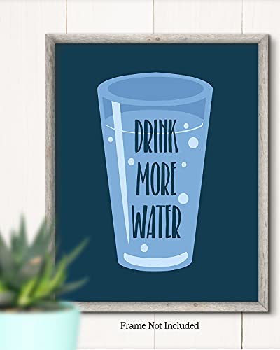 Govivo Drink More Water - Wall Decor Art Print with a dark blue background - 8x10 unframed artwork printed on photograph paper