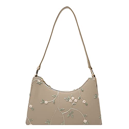 Kcocoo Shoulder Bags for Women, Cute Hobo Tote Handbag Mini Clutch Purse with Zipper Closure Floral Classic Crossbody Bag(Khaki,)