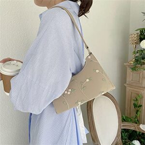 Kcocoo Shoulder Bags for Women, Cute Hobo Tote Handbag Mini Clutch Purse with Zipper Closure Floral Classic Crossbody Bag(Khaki,)