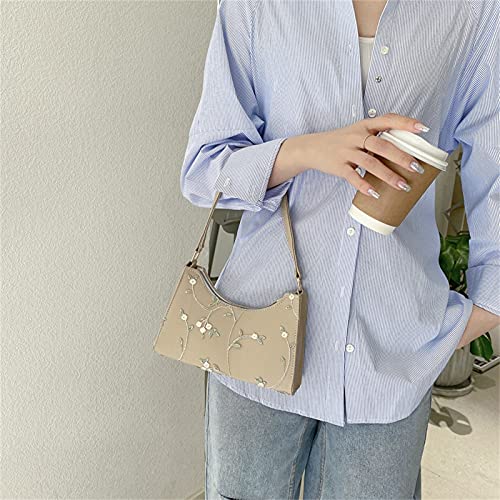 Kcocoo Shoulder Bags for Women, Cute Hobo Tote Handbag Mini Clutch Purse with Zipper Closure Floral Classic Crossbody Bag(Khaki,)