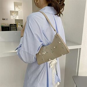 Kcocoo Shoulder Bags for Women, Cute Hobo Tote Handbag Mini Clutch Purse with Zipper Closure Floral Classic Crossbody Bag(Khaki,)