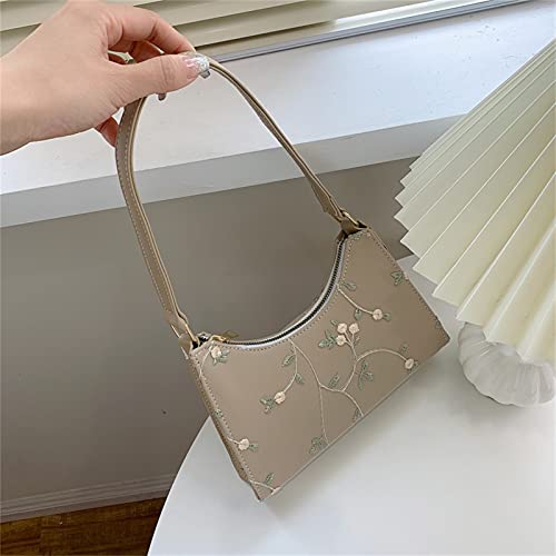 Kcocoo Shoulder Bags for Women, Cute Hobo Tote Handbag Mini Clutch Purse with Zipper Closure Floral Classic Crossbody Bag(Khaki,)